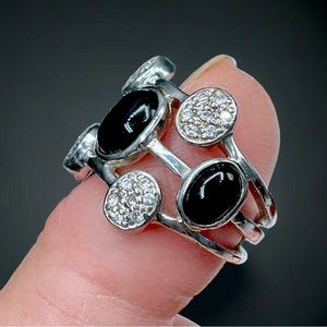 🌺Sterling Onyx & 28 Genuine Diamond Ring